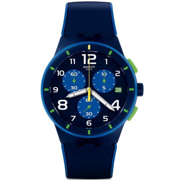 Buy Men's Swatch Watch Chrono Plastic Bleu Sur Bleu SUSN409 Chronograph